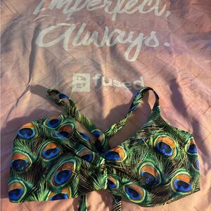 Fused Hawaii Peacock Print Bikini Top - Green Blue